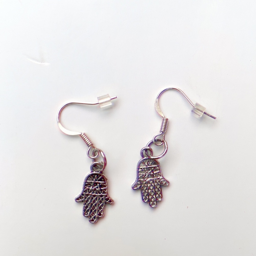 hamsa hand silver earrings